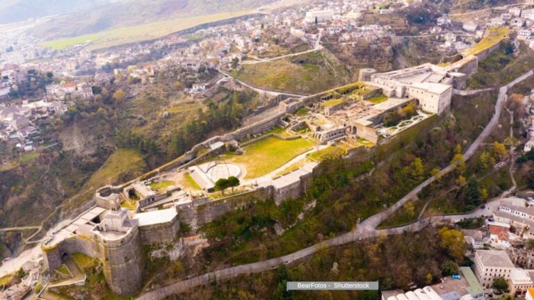 Albania, the old castle and fortress of Gjirokastra.