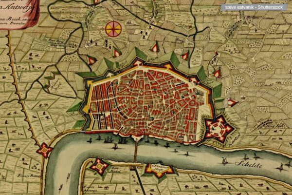 Netherlands ( today Belgium), Antique map of Antwerp.